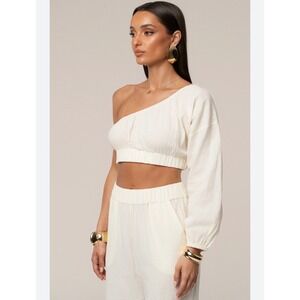 JLUXLABEL One Shoulder Crop Top Womens Medium Cream Excellent Cotton
